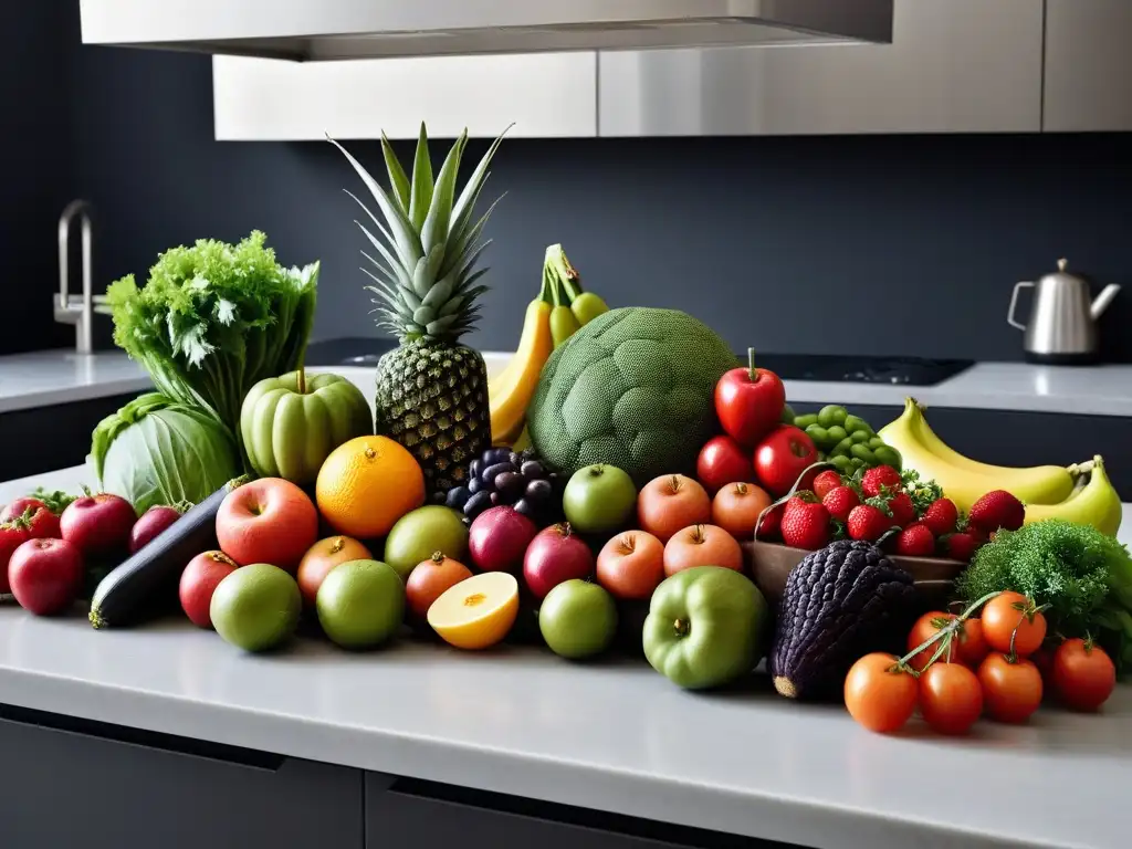 Una exquisita variedad de alimentos frescos y coloridos en una cocina moderna