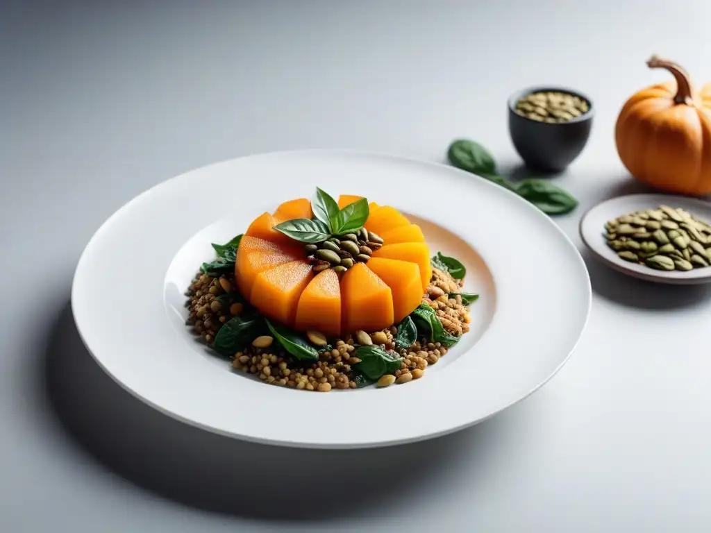 Una exquisita variedad de alimentos ricos en hierro vegetal en un plato blanco, en una cocina minimalista con luz natural