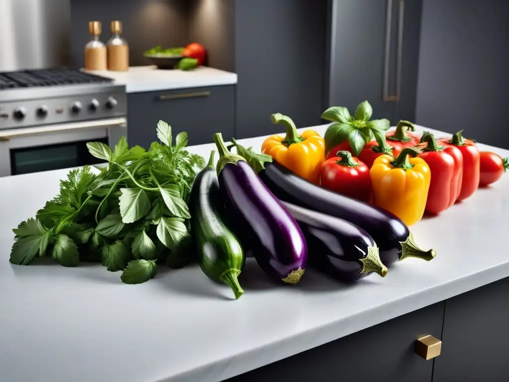 Despliegue vibrante de ingredientes para cocina vegana en Oriente Medio Una exquisita variedad de ingredientes frescos y coloridos para la cocina vegana medioriental