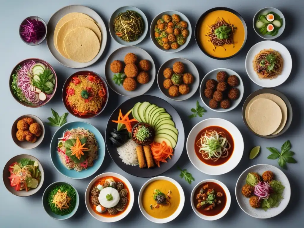 Una exquisita variedad de platos veganos de todo el mundo en un collage colorido