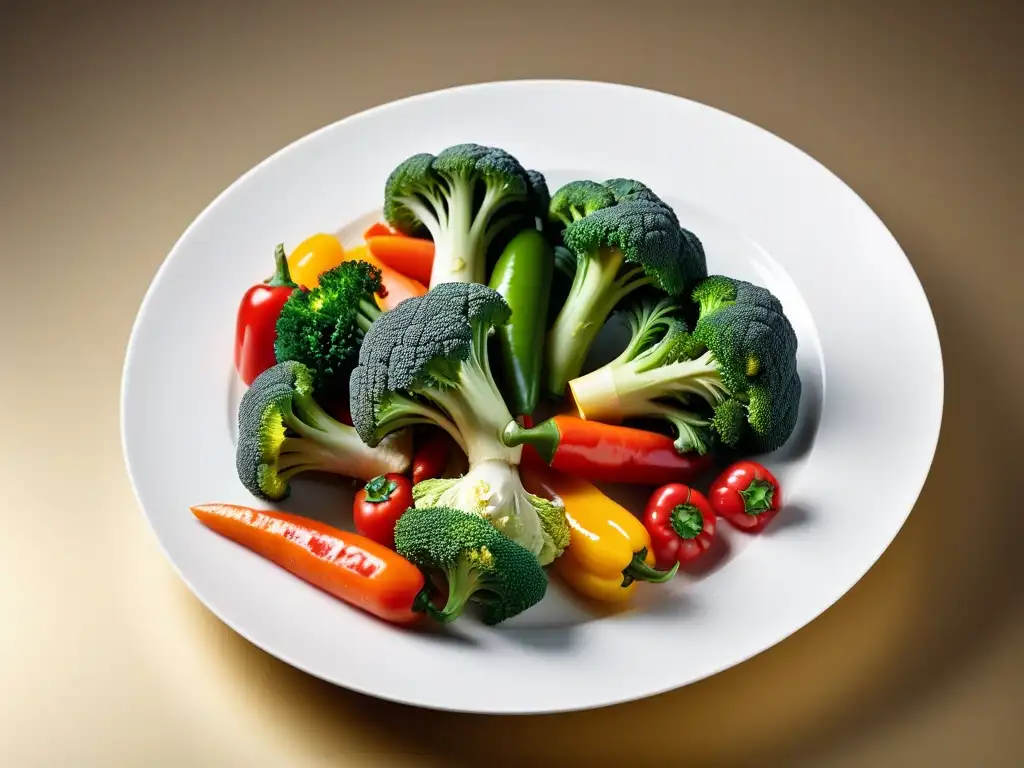 Una exquisita variedad de verduras al vapor en un plato blanco minimalista