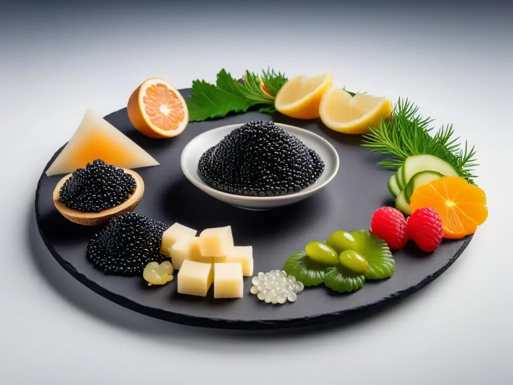 Exquisita degustación de caviar vegano gourmet en plato elegante