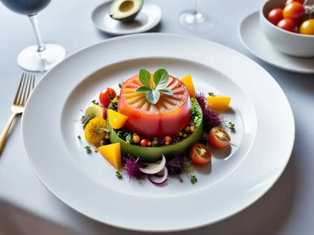 Un exquisito banquete vegano gourmet en un elegante entorno, perfecto para retiros veganos de lujo