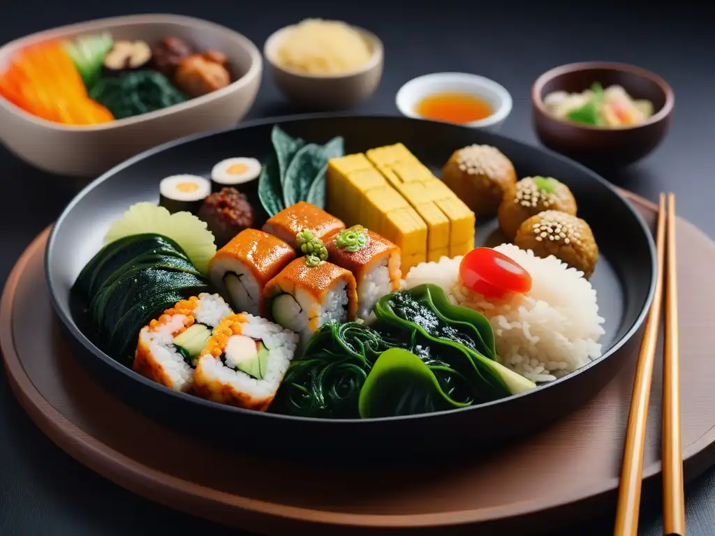 Un exquisito bento vegano japonés con variedad de colores y sabores