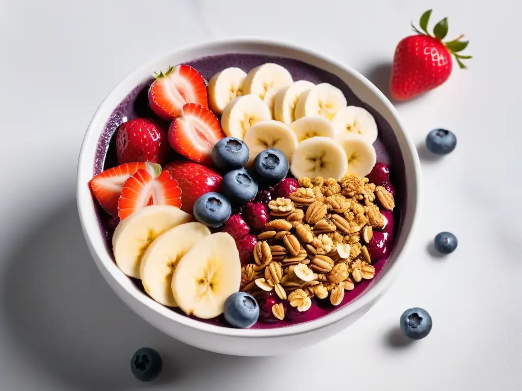 Deléitate con un exquisito bol de açaí con frutas y granola, ¡Beneficios del Açai para veganos!