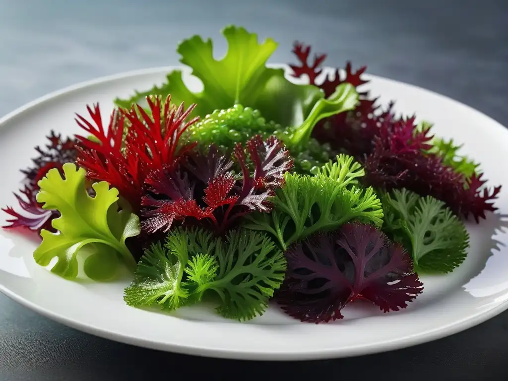 Un exquisito y colorido bol de ensalada de algas marinas muestra los beneficios de las algas veganas