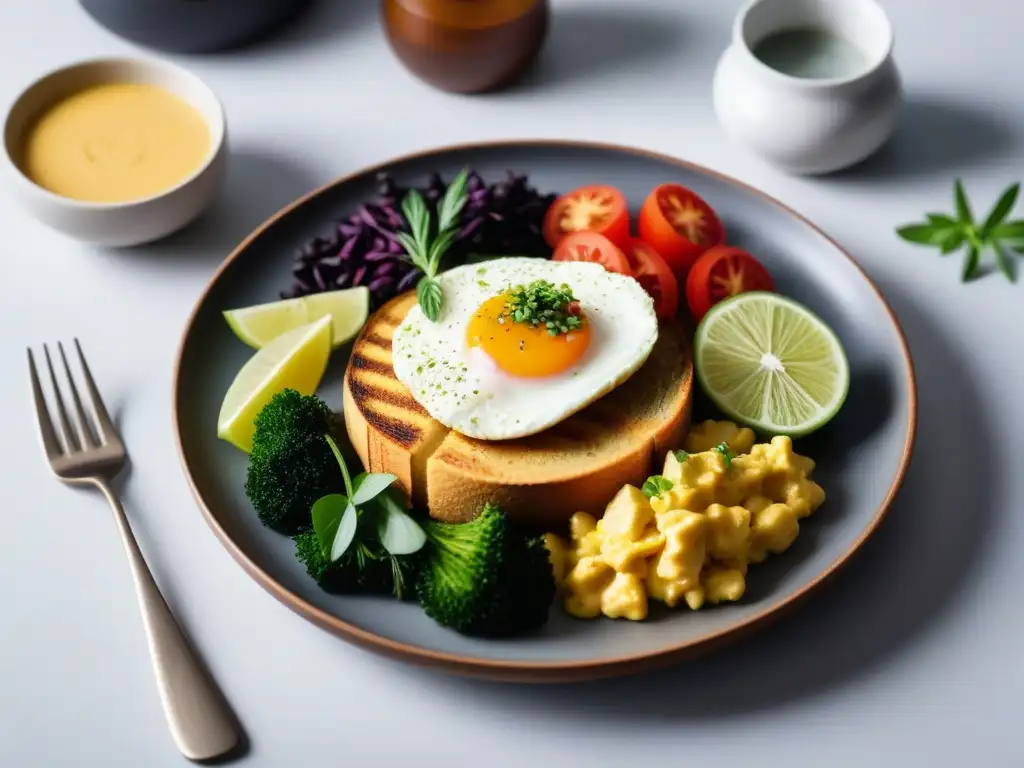 Un exquisito desayuno vegano con tofu revuelto, fresco y colorido