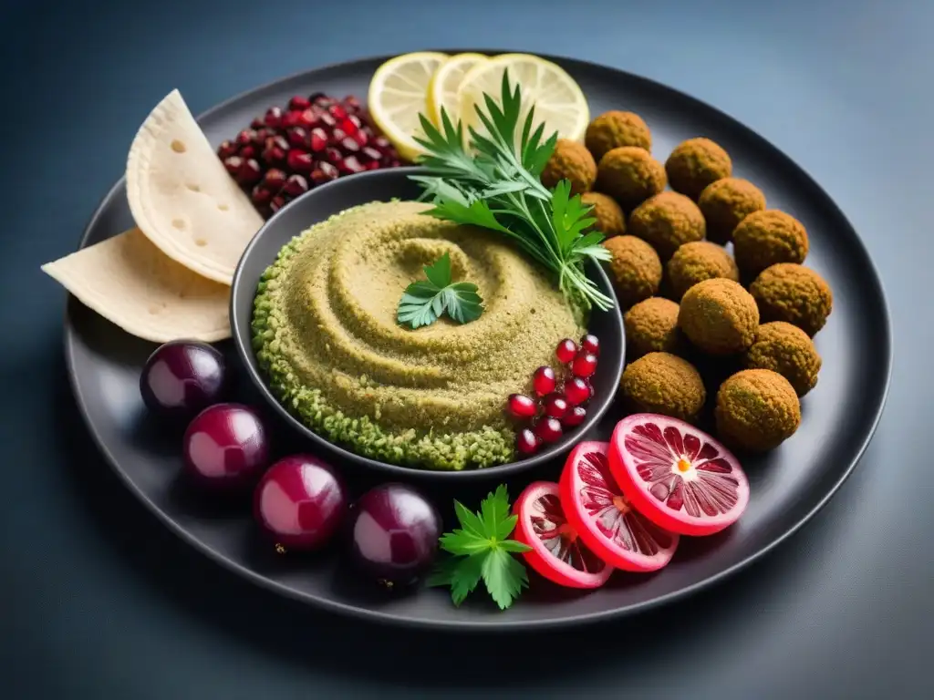 Exquisito mezze vegano del Medio Oriente con falafel, hummus, tabbouleh y más