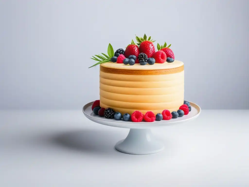 Un exquisito pastel vegano decorado con arte y color, en un elegante plato