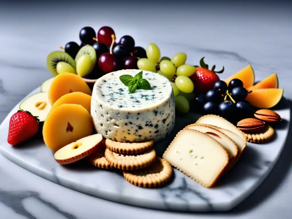 Un exquisito plato de queso Roquefort vegano con presentación gourmet