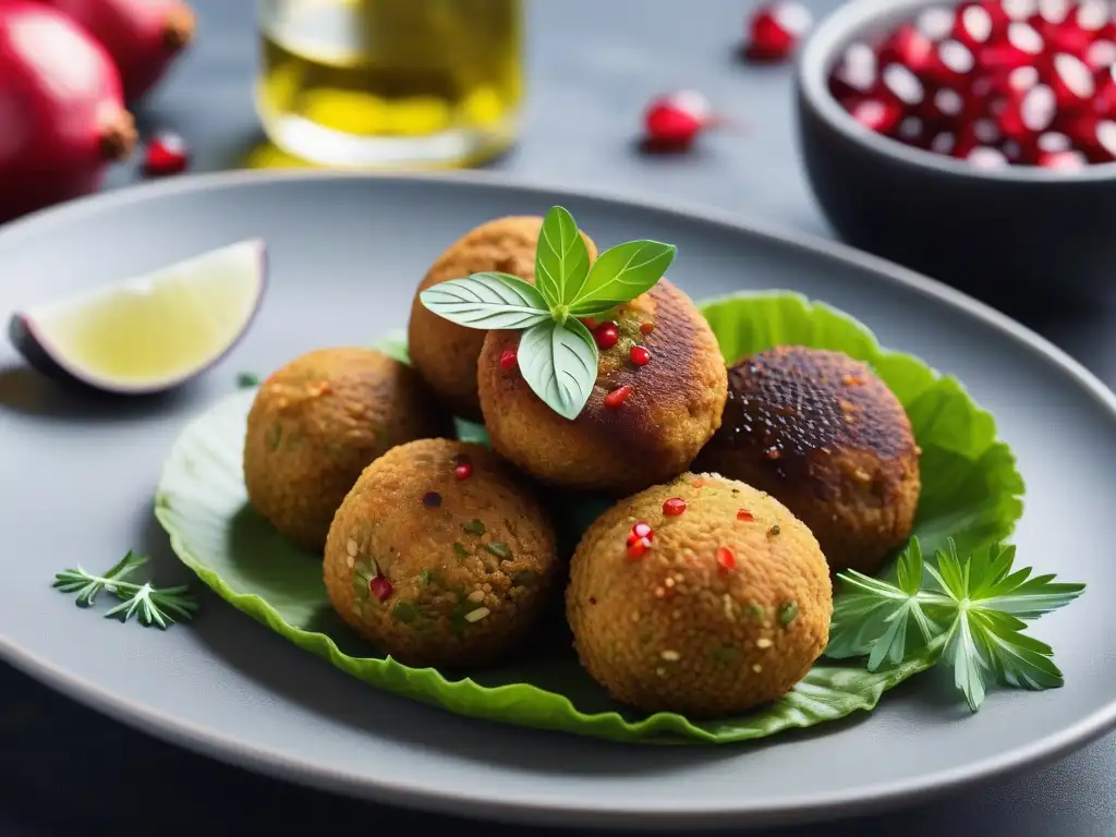 Un exquisito plato vegano de falafel con baba ganoush, resaltando texturas y sabores