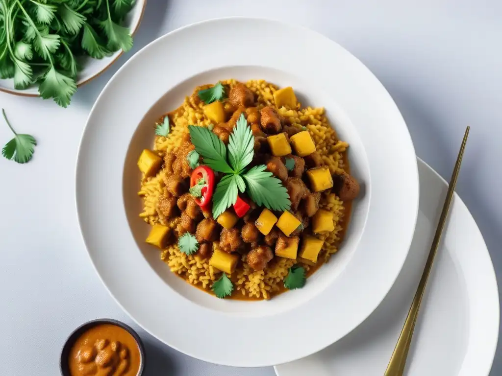 Un exquisito plato vegano de curry de coco con ingredientes tradicionales swahili