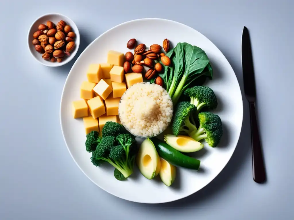 Exquisito plato vegano lleno de alimentos coloridos ricos en Coenzima Q10