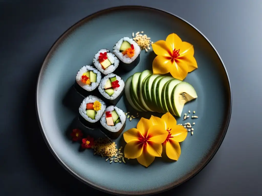 Exquisito sushi vegano con ingredientes coloridos y técnicas cocina vegana innovadoras