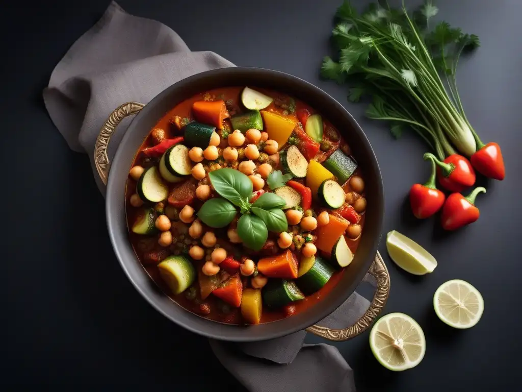 Un exquisito tagine vegano con vegetales aromáticos y coloridos en salsa de tomate