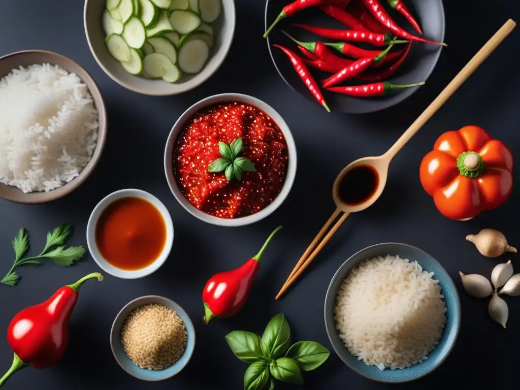 Exquisitos ingredientes frescos para recetas de salsas asiáticas veganas