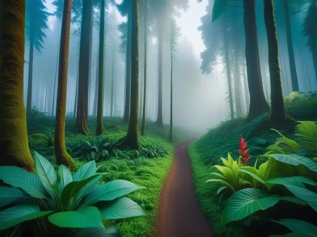 Belleza verde: bosque exuberante promueve sostenibilidad vegana Un exuberante bosque verde muestra la belleza de la naturaleza con veganismo y huella ecológica