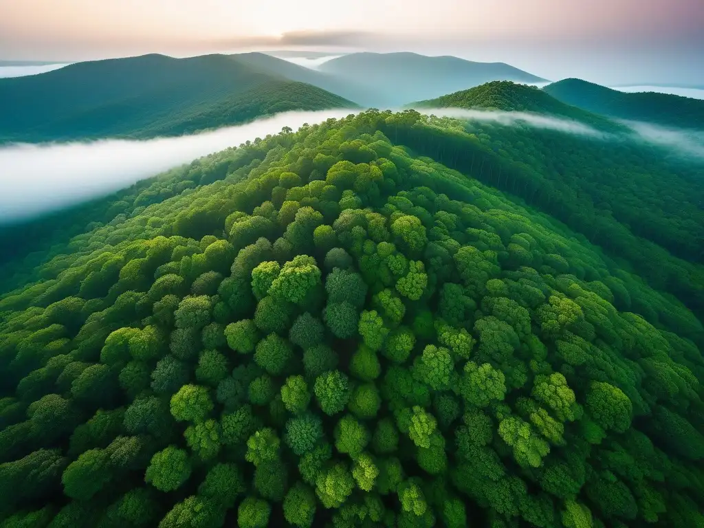 Exuberante bosque verde, luz filtrándose entre el dosel y sombras en el follaje vibrante, mejora capacidad aeróbica con plantas