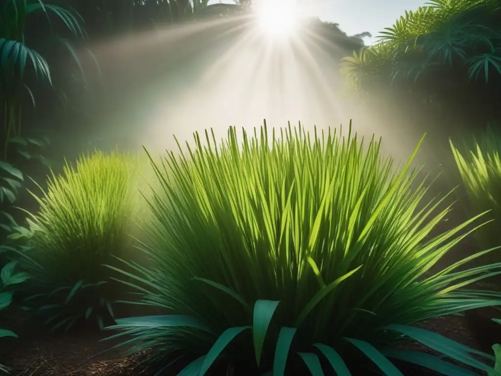 Un jardín exuberante con hierbas aromáticas de sudeste vibrantes, detalladas y llenas de vida