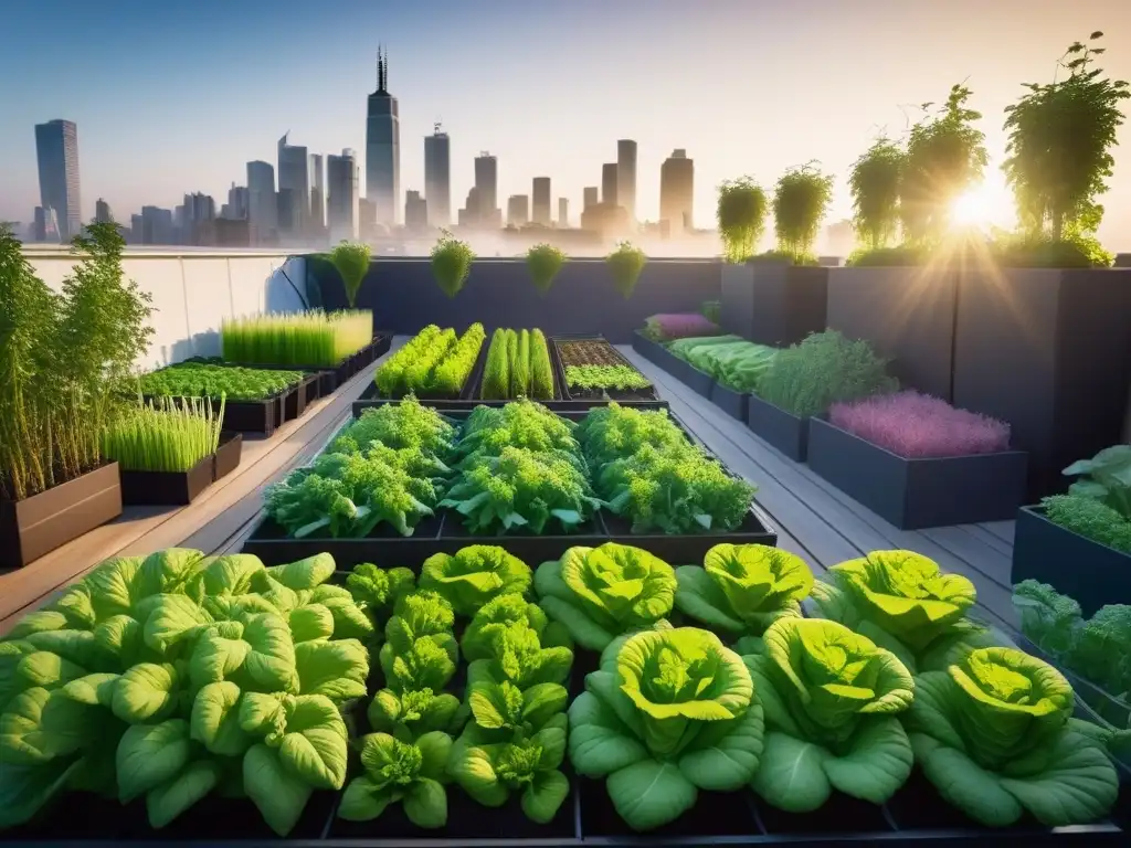 Un exuberante huerto urbano vegano, iluminado por el sol, muestra los beneficios de la comunidad vegana