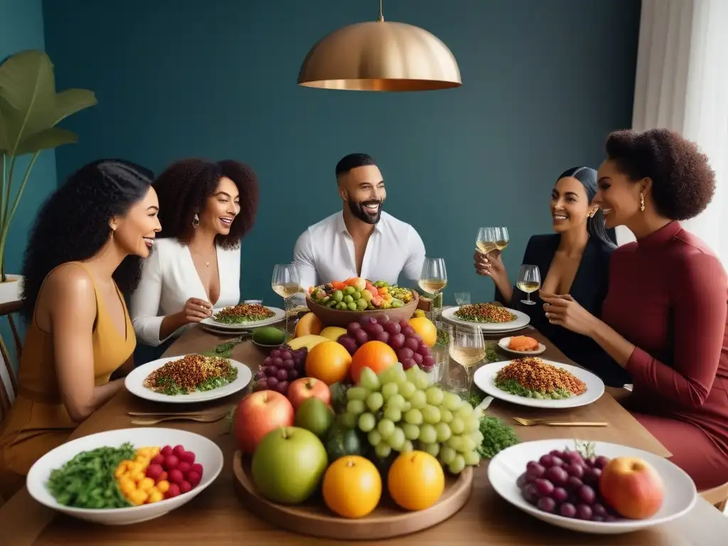 Una familia diversa disfruta de una comida vegana en armonía