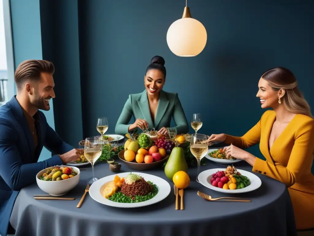 Una familia feliz disfruta de una comida vegana en un restaurante de hotel vegano