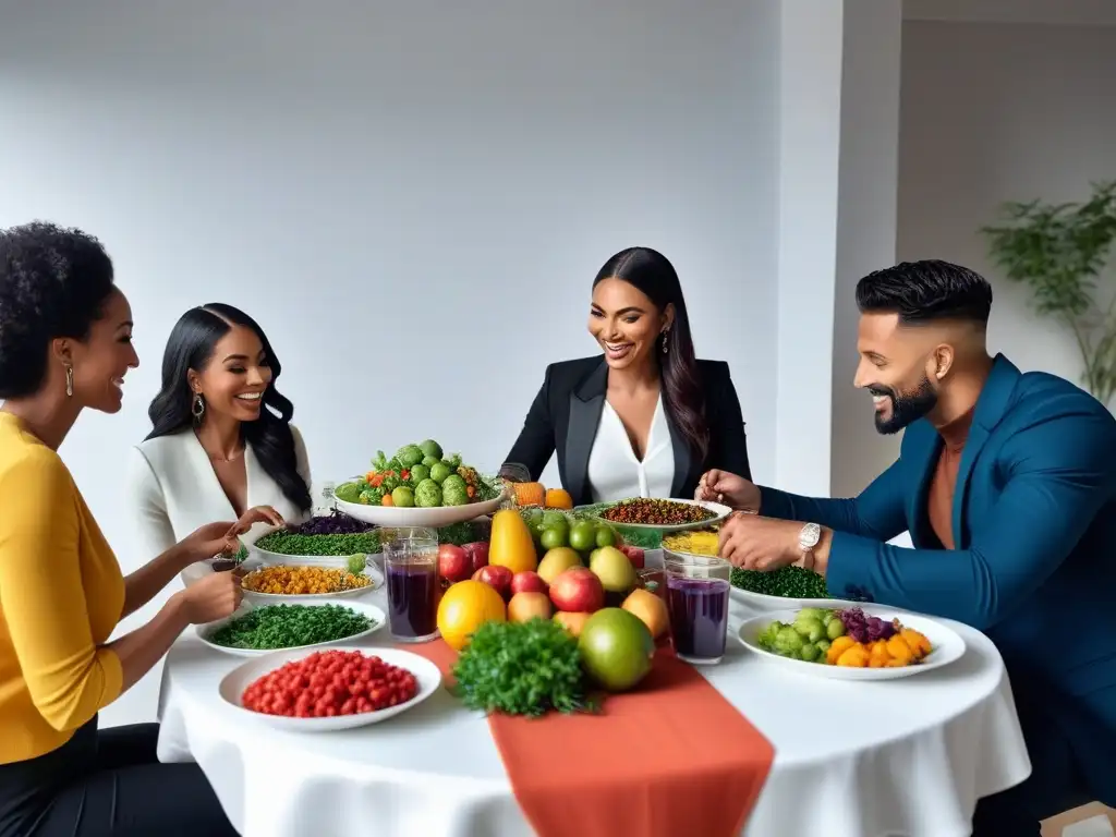 Celebración familiar al veganismo: mesa colorida con comida vegana, sonrisas y unión