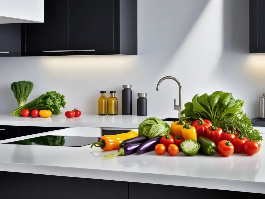 Un festín de coloridos vegetales frescos en una cocina moderna