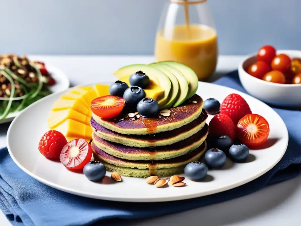 Un festín de desayunos veganos sin gluten deliciosos en una mesa colorida y apetitosa