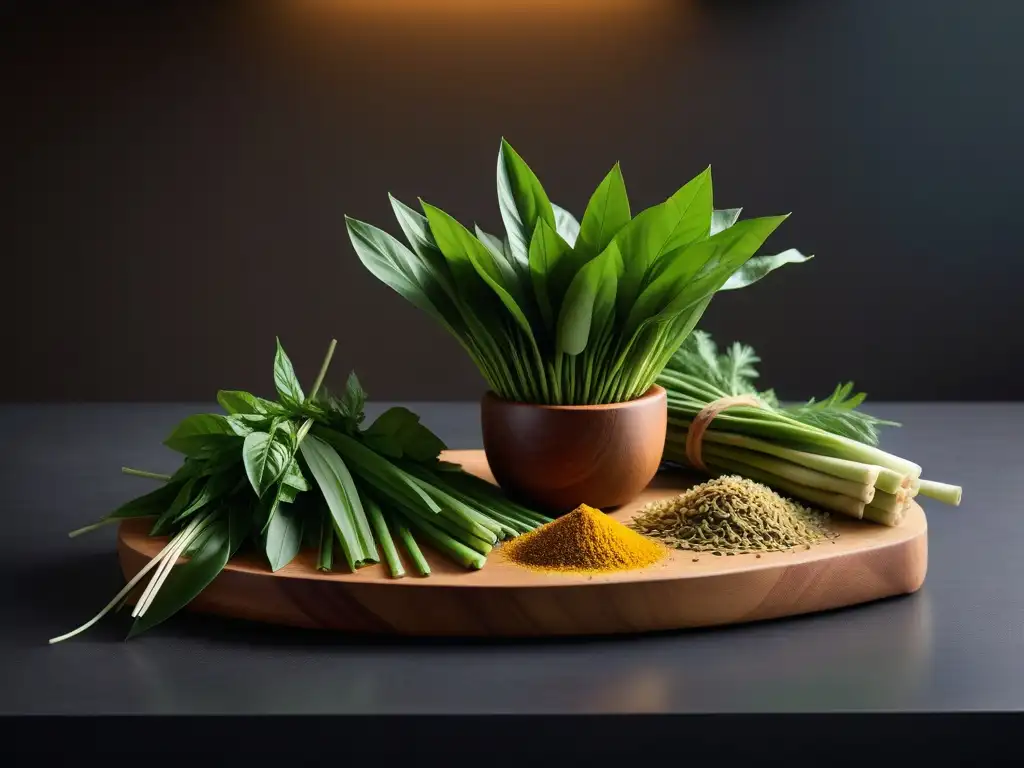 Un festín de hierbas aromáticas del sudeste asiático en una cocina minimalista