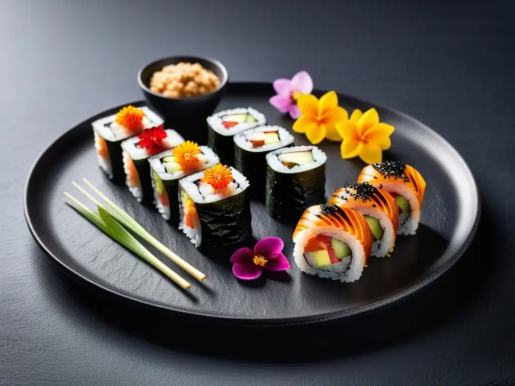 Un festín moderno y vibrante de sushi vegano con fusiones gastronomía vegana internacional