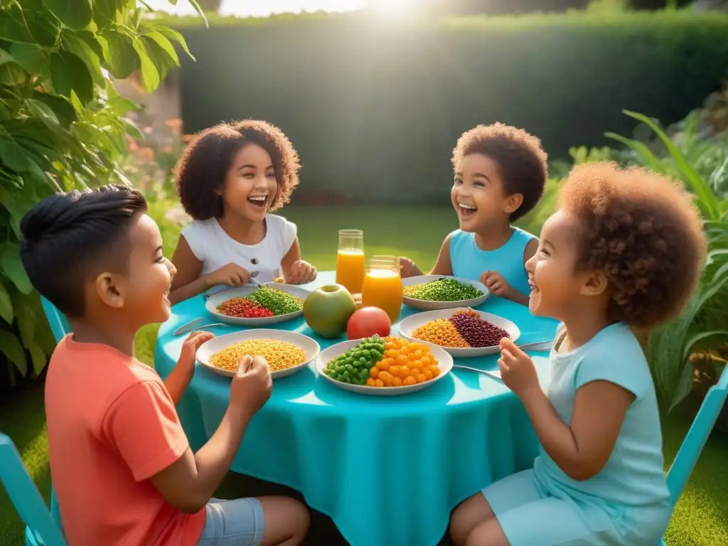 Un festín saludable y alegre para niños con dietas balanceadas de proteínas veganas