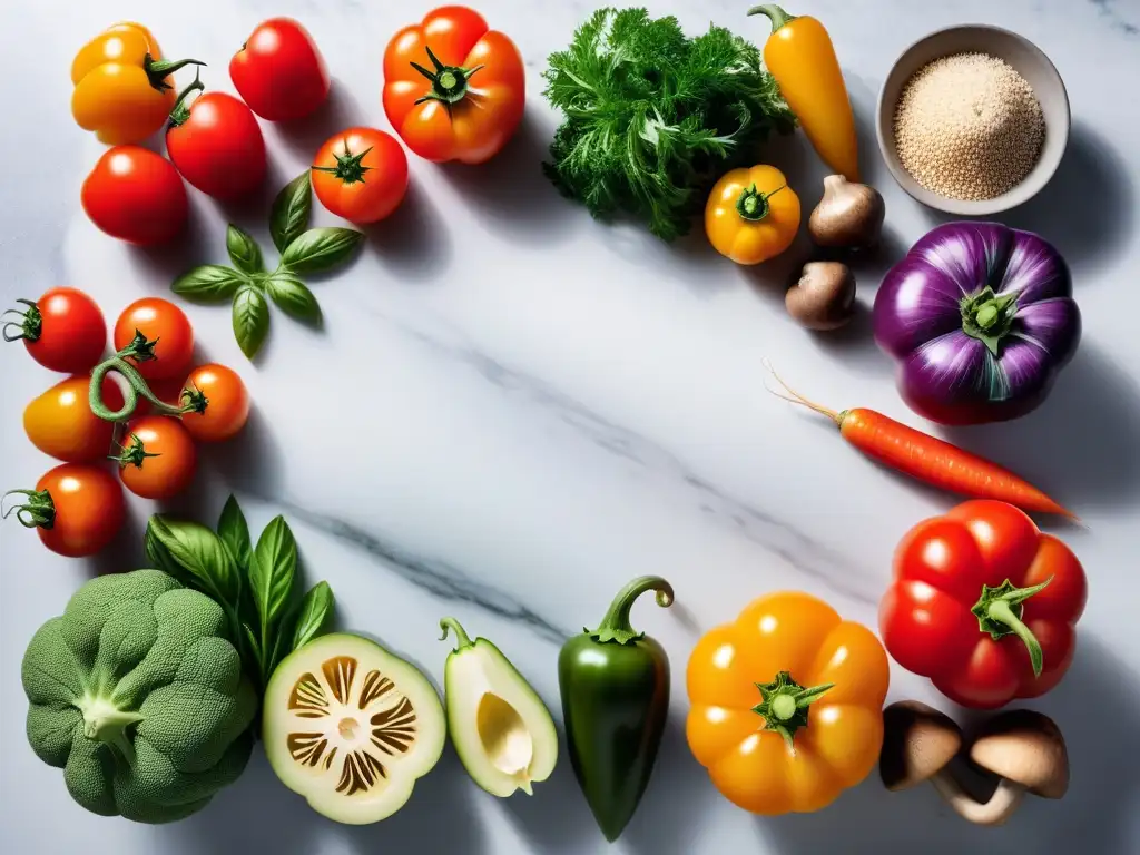 Un festín vegano de alta resolución: tomates, pimientos, champiñones y zanahorias frescas