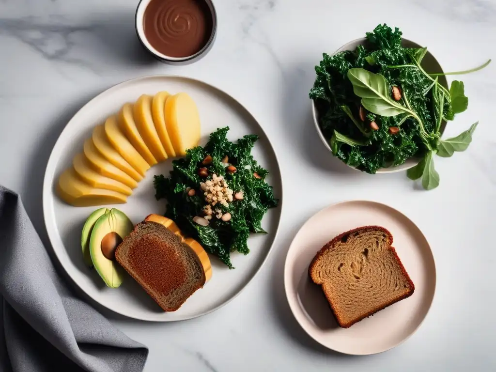 Un festín vegano americano vibrante y moderno en una cocina elegante