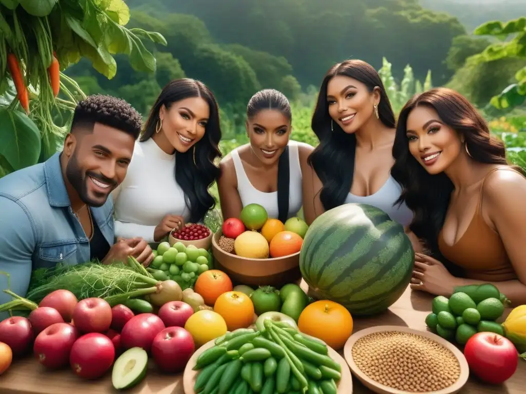 Un festín vegano con diversidad y color, resaltando los Beneficios de la fibra vegana