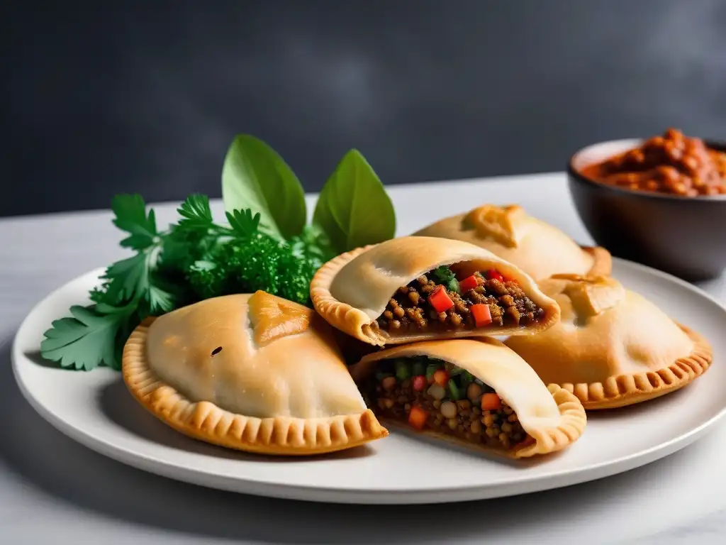 Un festín vegano de empanadas coloridas y vibrantes rellenas de 'carne' de jackfruit, lentejas y champiñones