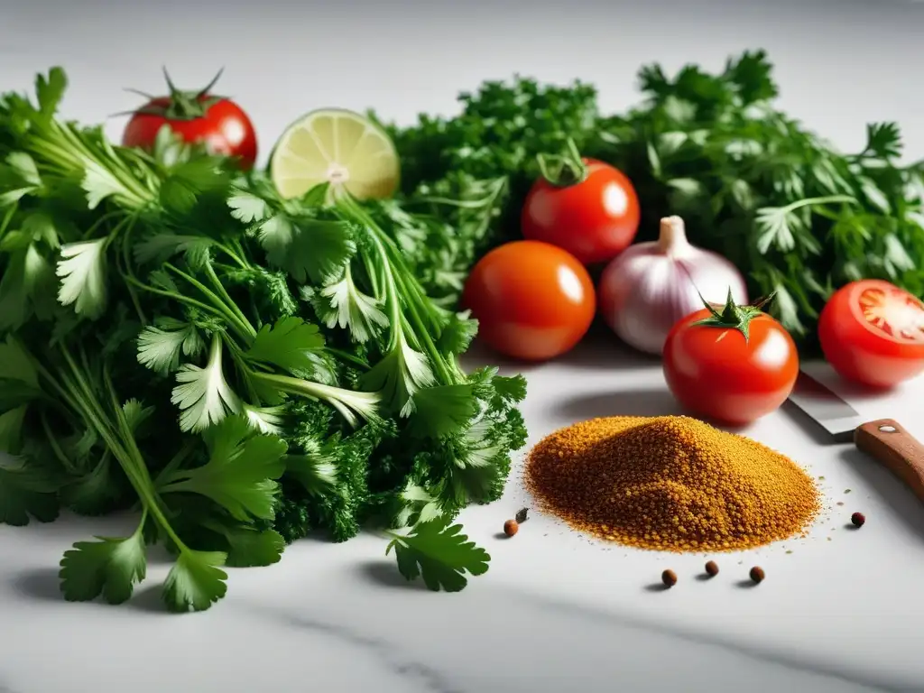 Un festín vegano: ingredientes frescos para receta chimichurri vegano asados en cocina moderna