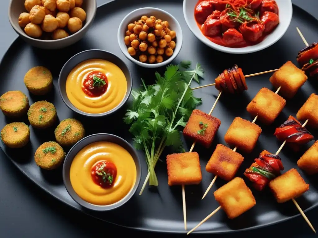 Un festín vegano de tapas españolas vibrantes y coloridas para sorprender