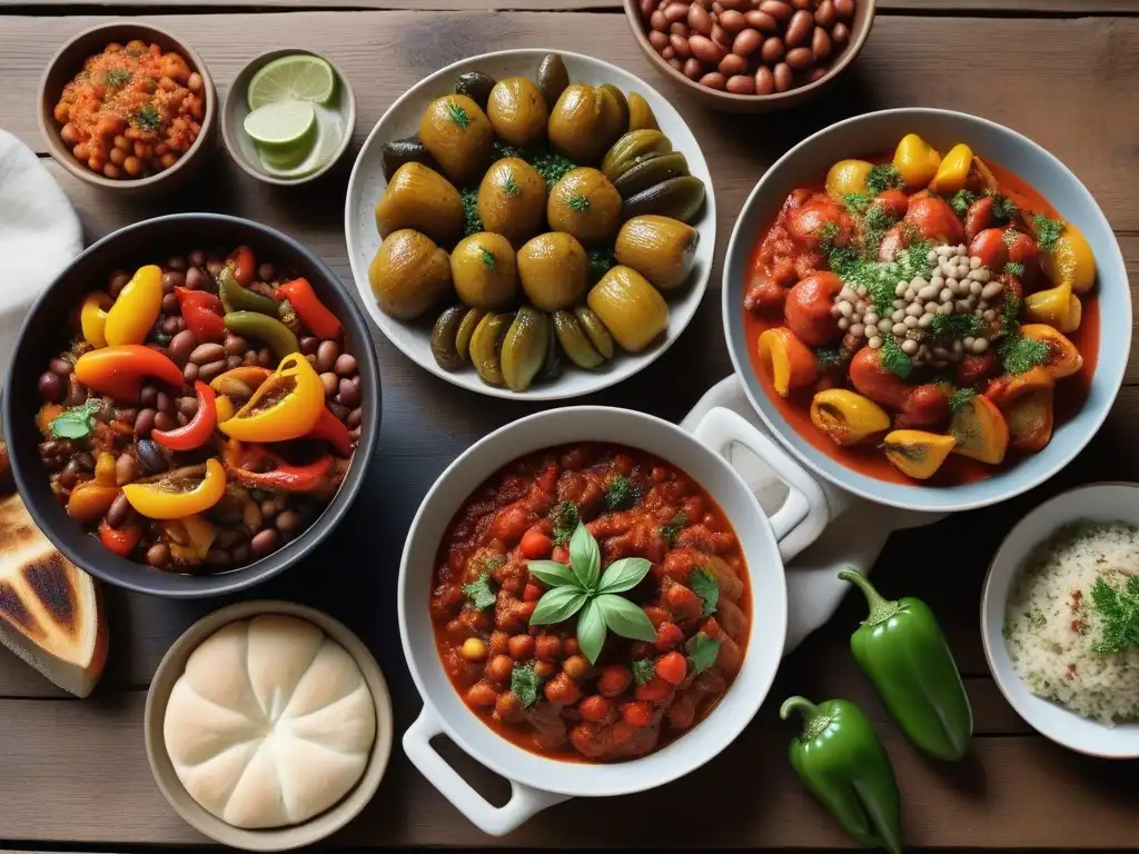 Un festín vegano vibrante de la cocina balcánica fusiones en una mesa rústica