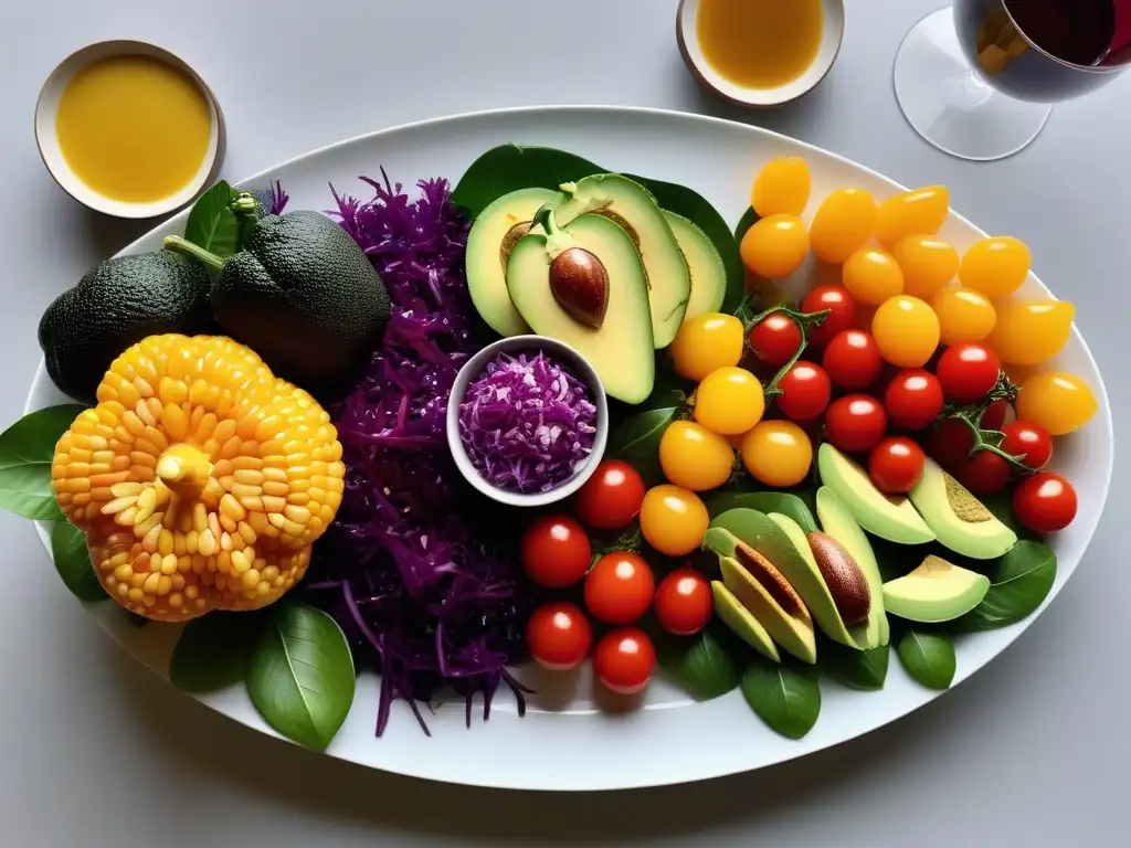 Un festín vegano vibrante con platos coloridos y saludables, ¡una explosión de sabores y texturas!