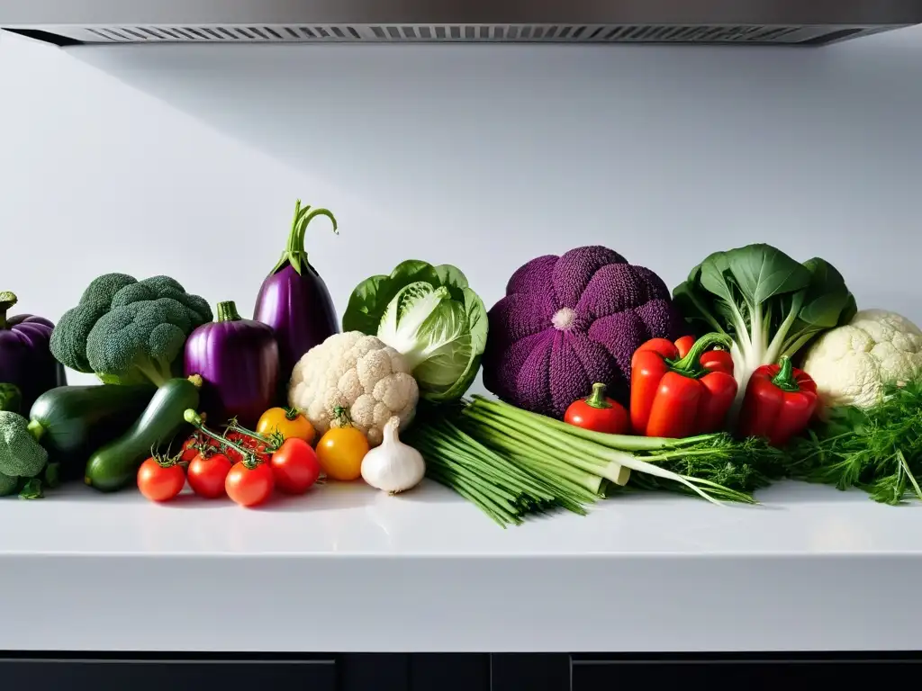 Un festín de vegetales frescos y hierbas en una cocina moderna