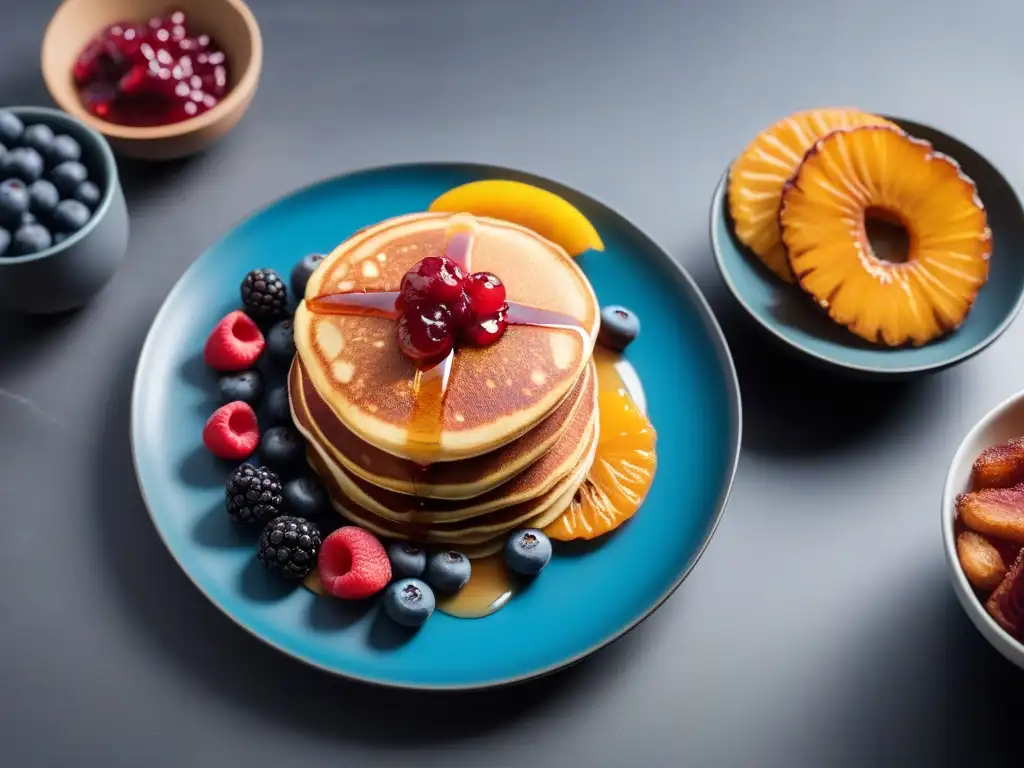 Un festín visual de desayunos veganos americanos deliciosos en una mesa bellamente decorada