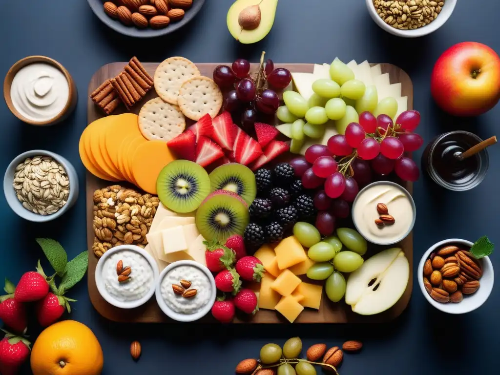 Un festín visual equilibrado con snacks veganos dulces salados