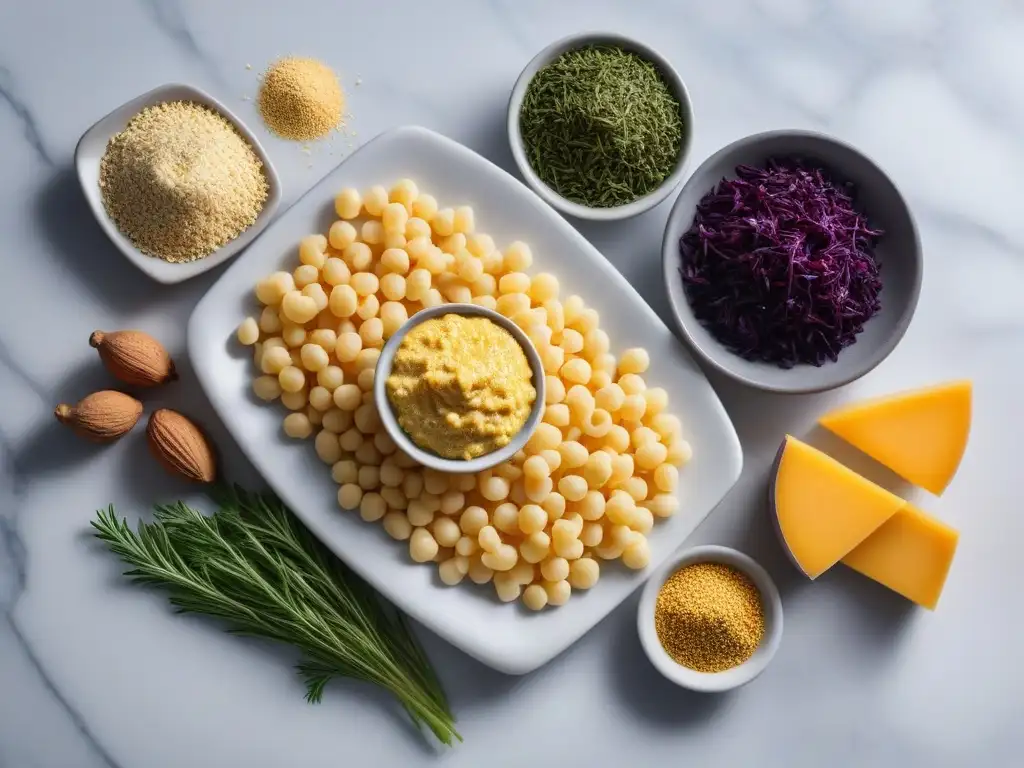 Un festín visual de ingredientes vibrantes para hacer queso Gorgonzola vegano