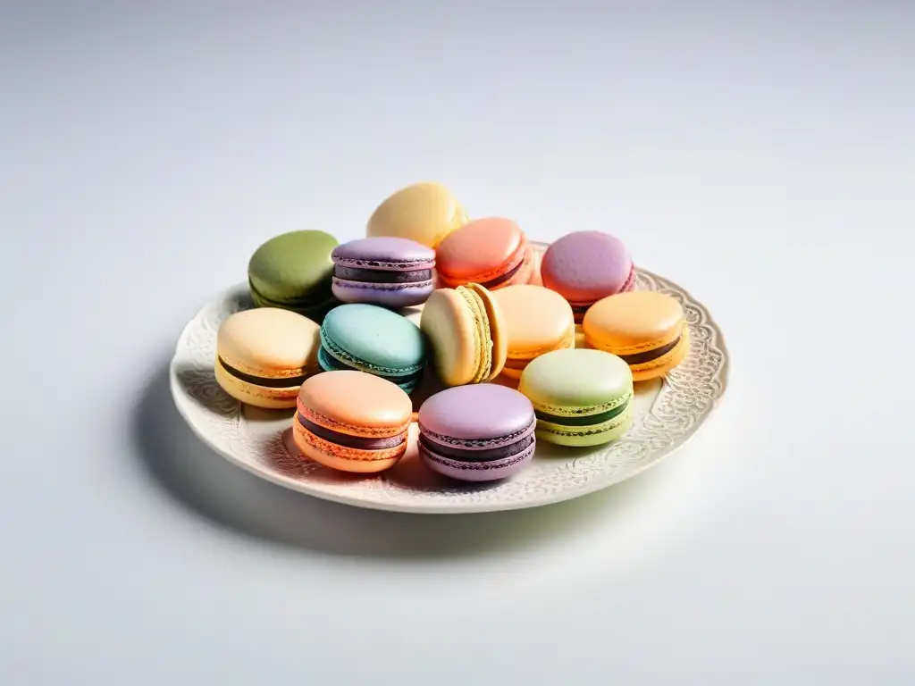 Un festín visual de macarons veganos deliciosos en tonos pastel, con bayas frescas