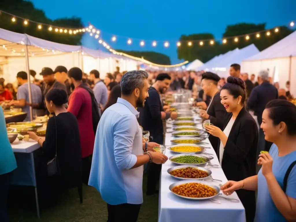 Festival de comida vegana del mundo: platos coloridos, ambiente animado y diversidad de sabores en un evento global