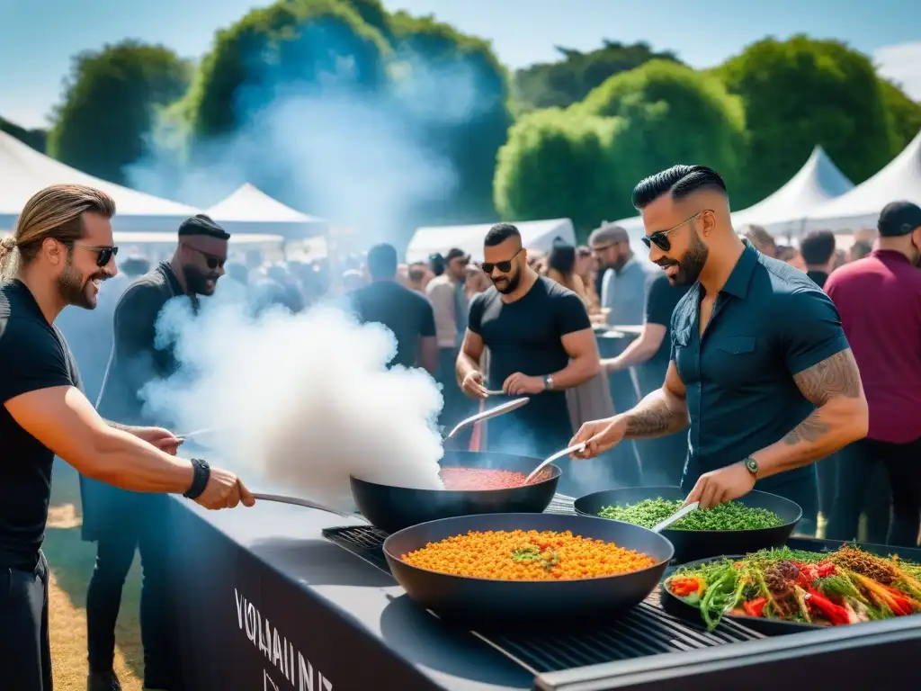 Un festival de comida vegana vibrante y concurrido, donde la cocina ética es protagonista