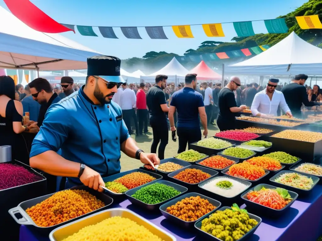 En un festival vegano, la gastronomía mundial se fusiona en un ambiente vibrante y colorido