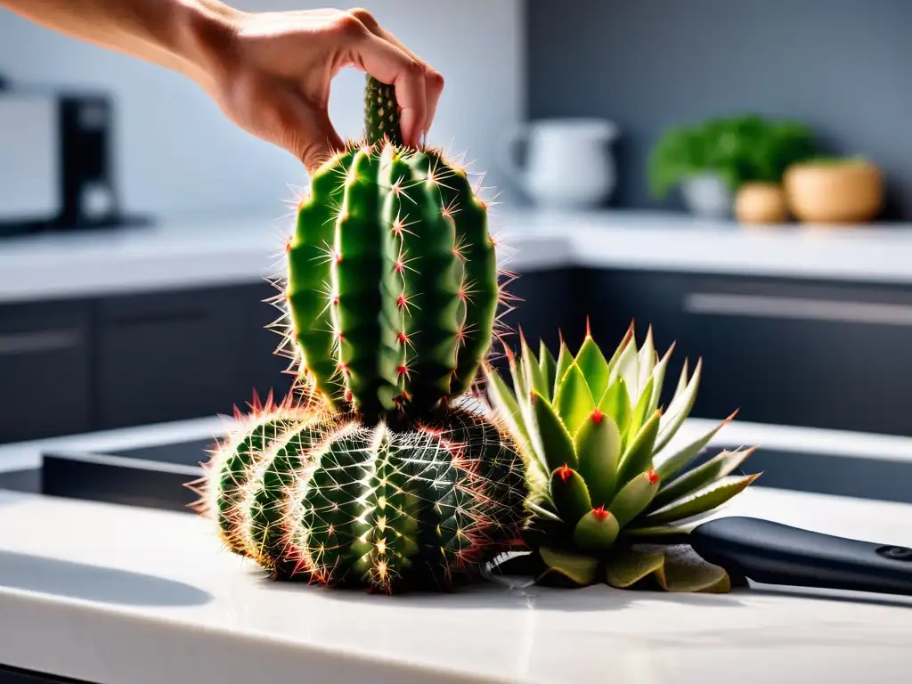 Preparando frescos cactus para cazuela de cactus cocina vegana