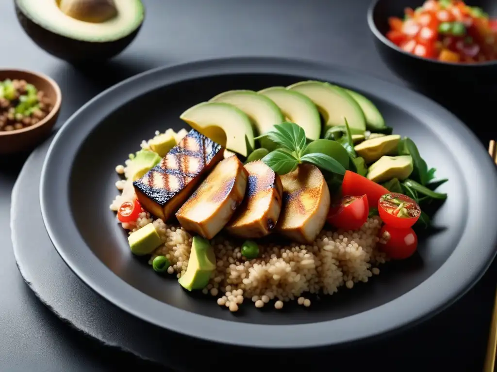 Una fusión vibrante de ingredientes veganos en un plato moderno